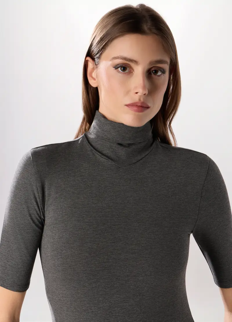 Lupetto In Viscosa Stretch Donna, Grigio chiaro melange miniatura 3