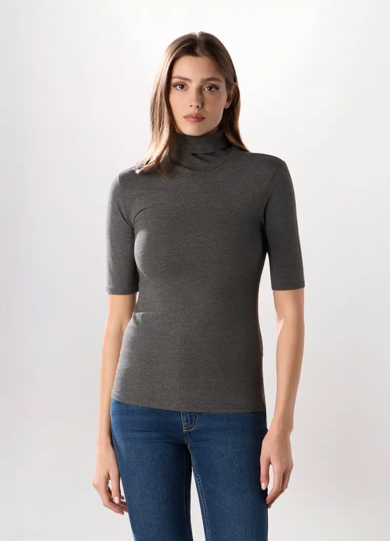 Lupetto In Viscosa Stretch Donna, Grigio chiaro melange