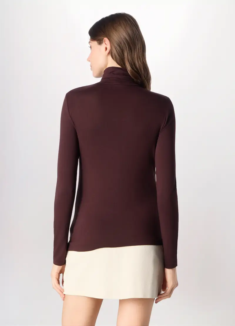 Lupetto In Viscosa Stretch Donna, Marrone cioccolato miniatura 2