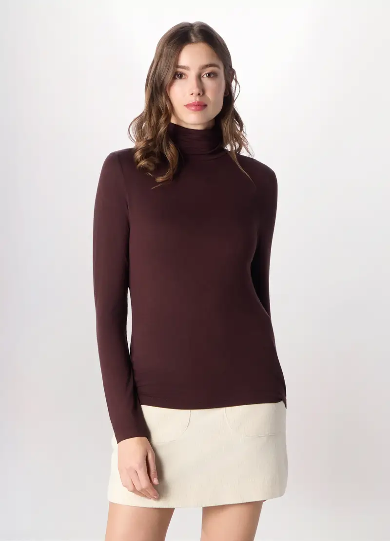 Lupetto In Viscosa Stretch Donna, Marrone cioccolato