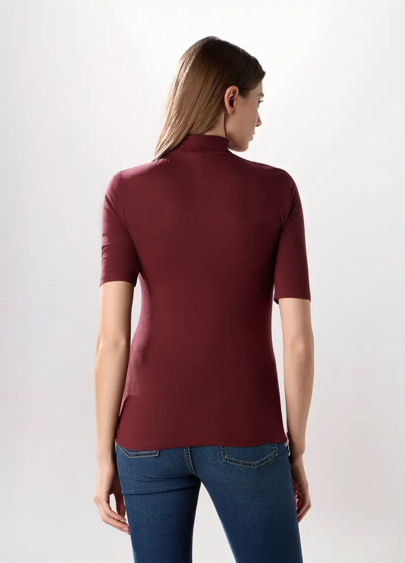 Lupetto In Viscosa Stretch Donna, Rosso scuro miniatura 2