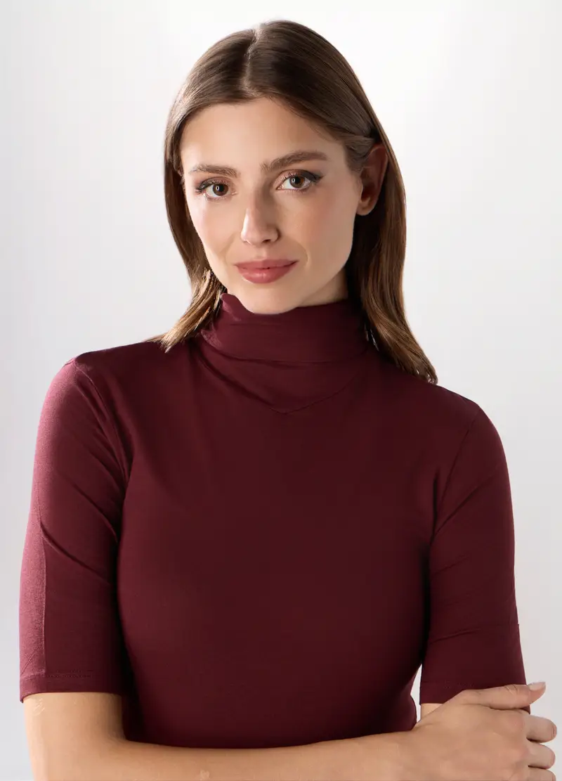 Lupetto In Viscosa Stretch Donna, Rosso scuro miniatura 3