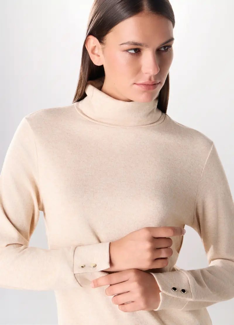 Lupetto Misto Viscosa Donna, Bianco panna miniatura 3