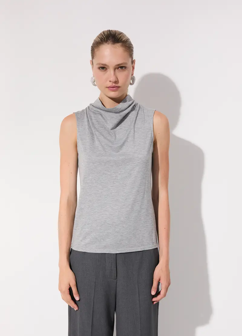 Lupetto Smanicato In Filo Lurex Donna, Unisex, Grigio melange miniatura 2