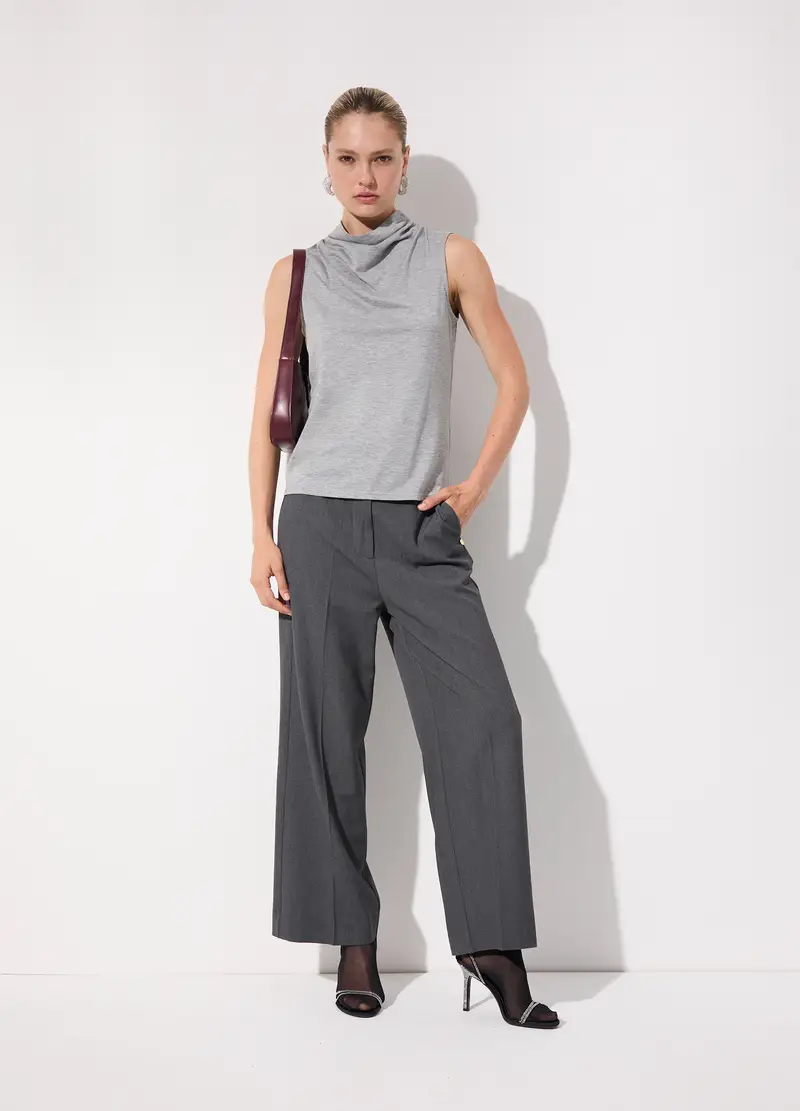 Lupetto Smanicato In Filo Lurex Donna, Unisex, Grigio melange