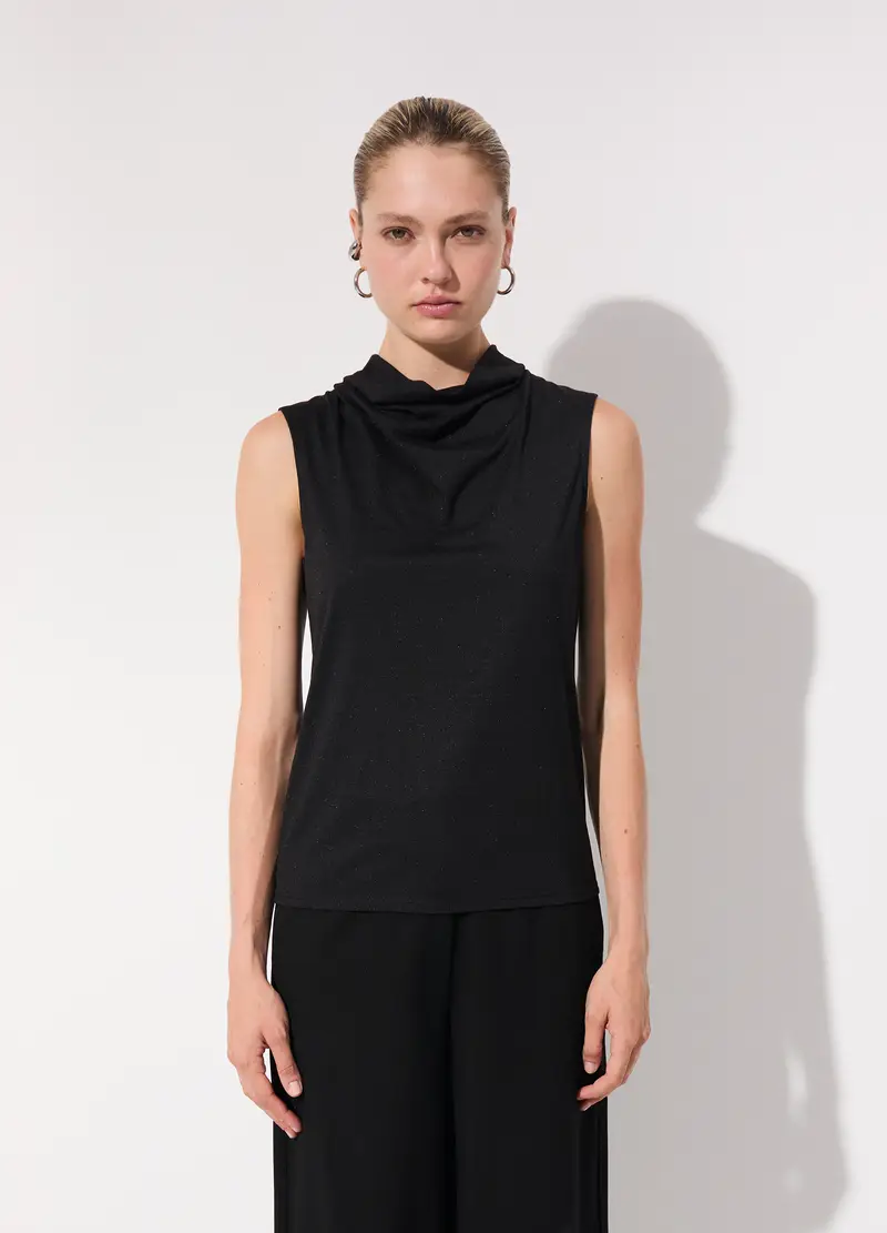 Lupetto Smanicato In Filo Lurex Donna, Unisex, Nero miniatura 2