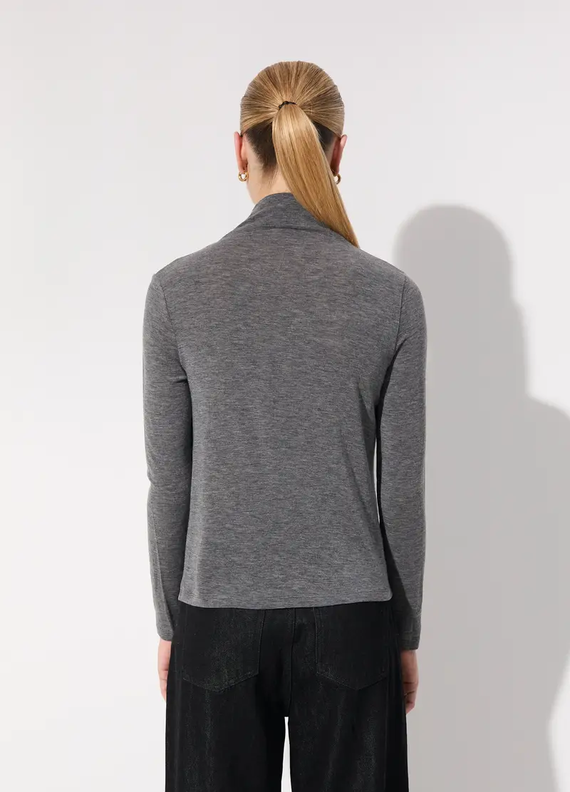 Lupetto Tricot A Maniche Lunghe In Misto Lana Donna, Unisex, Grigio melange miniatura 3