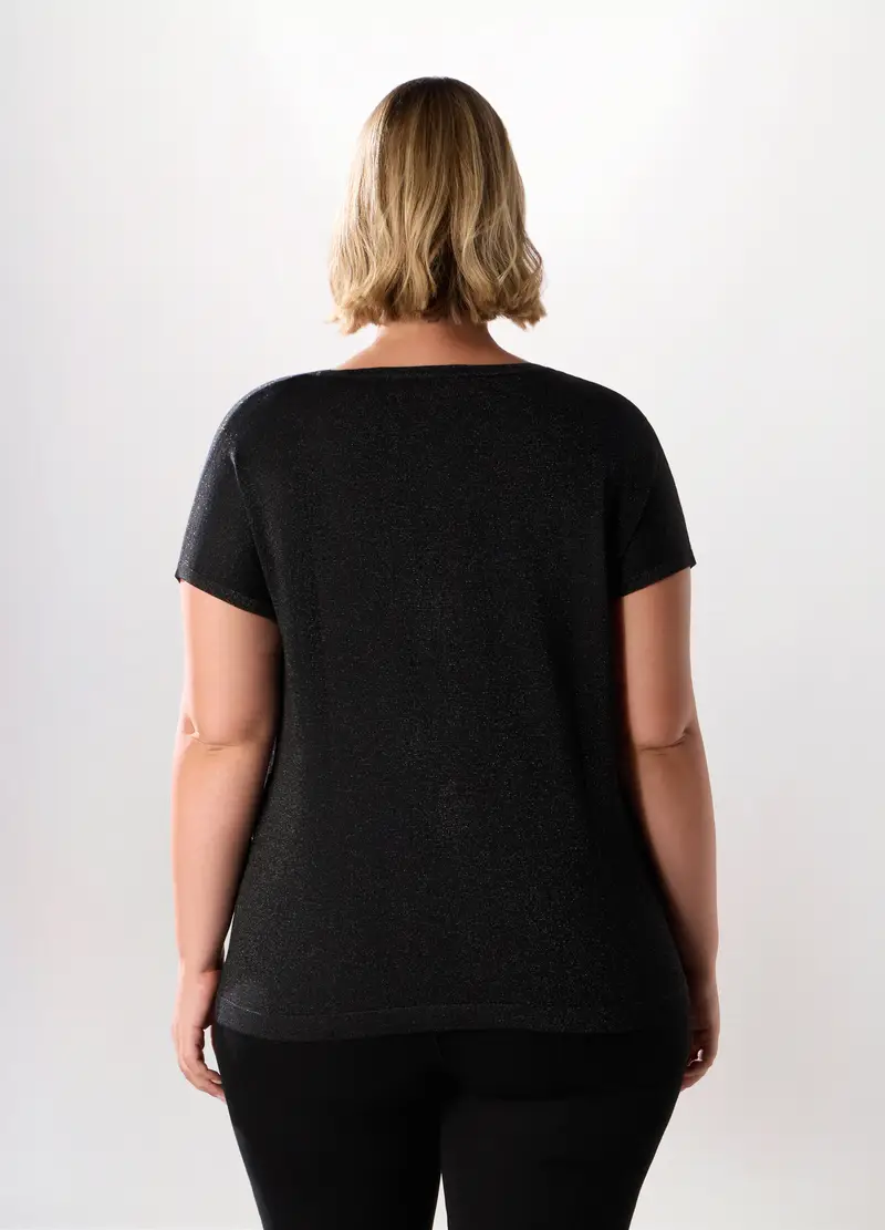 Maglia A Manica Corta In Filo Lurex Donna Curvy, Nero miniatura 2