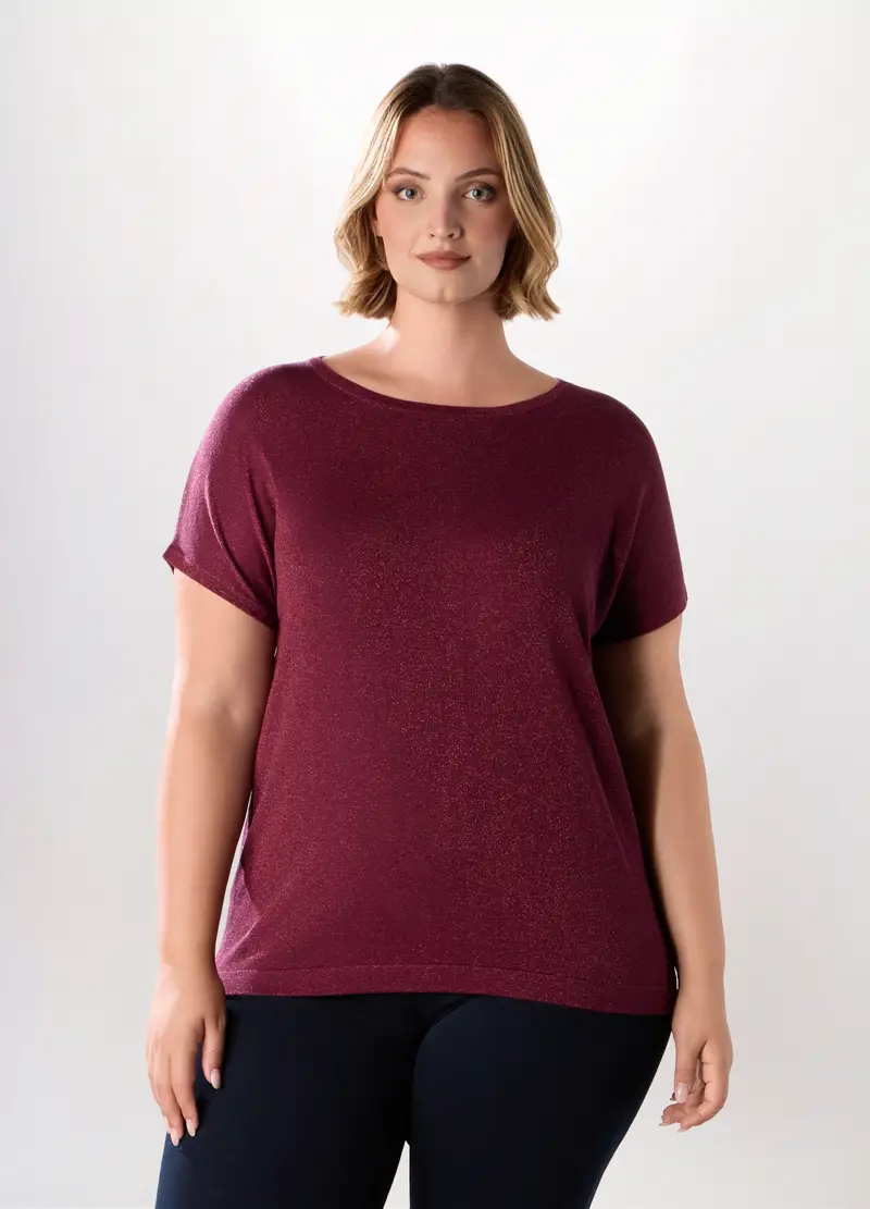 Maglia A Manica Corta In Filo Lurex Donna Curvy, Rosso