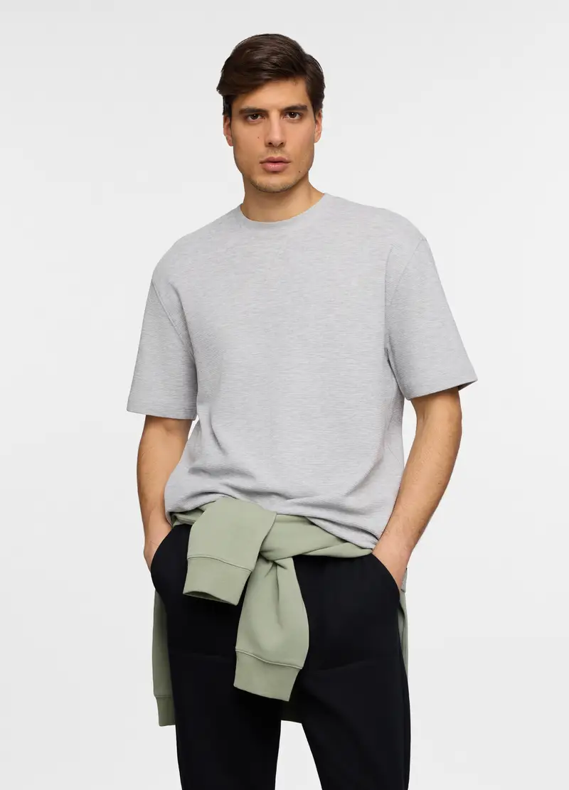 Maglia A Maniche Corte In Felpa Di Cotone Uomo, Unisex, Grigio chiaro melange