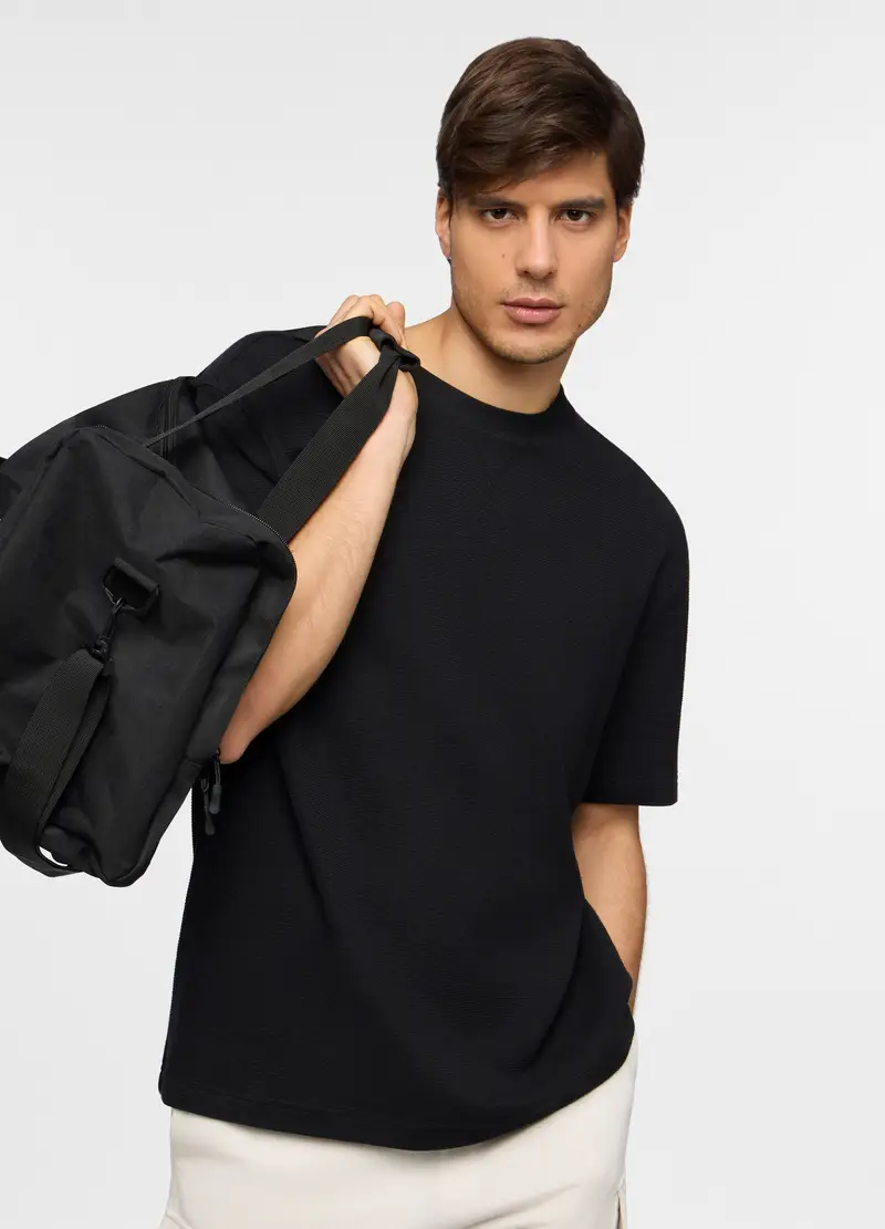 Maglia A Maniche Corte In Felpa Di Cotone Uomo, Unisex, Nero