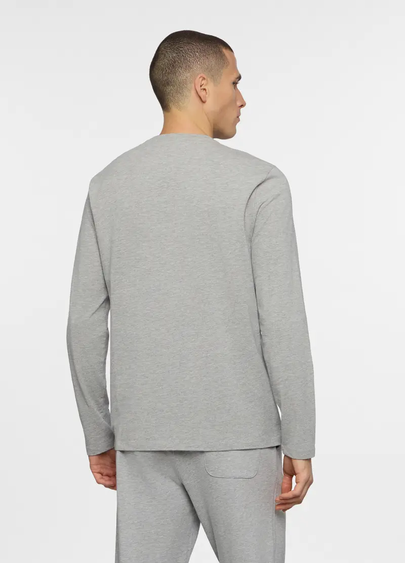Maglia A Maniche Lunghe In Cotone Stretch, Unisex, Grigio melange miniatura 2