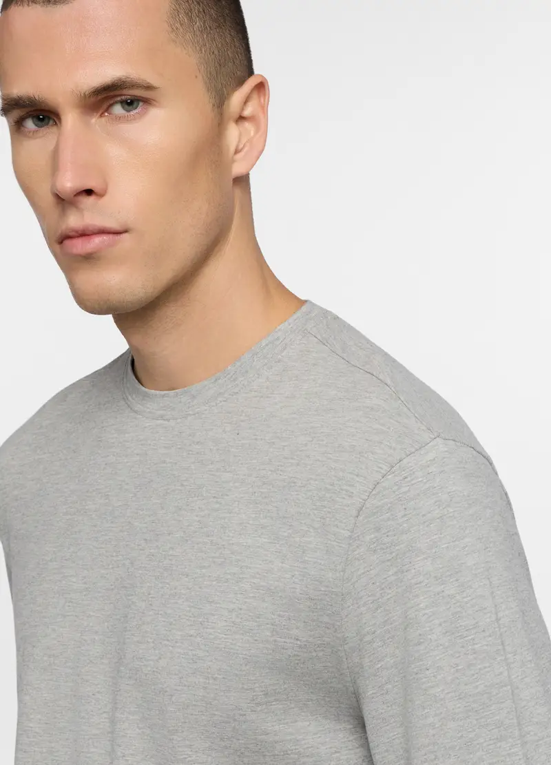 Maglia A Maniche Lunghe In Cotone Stretch, Unisex, Grigio melange miniatura 3