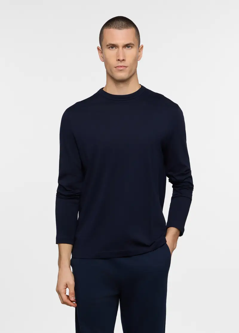 Maglia A Maniche Lunghe In Jersey Di Cotone, Unisex, Blu scuro