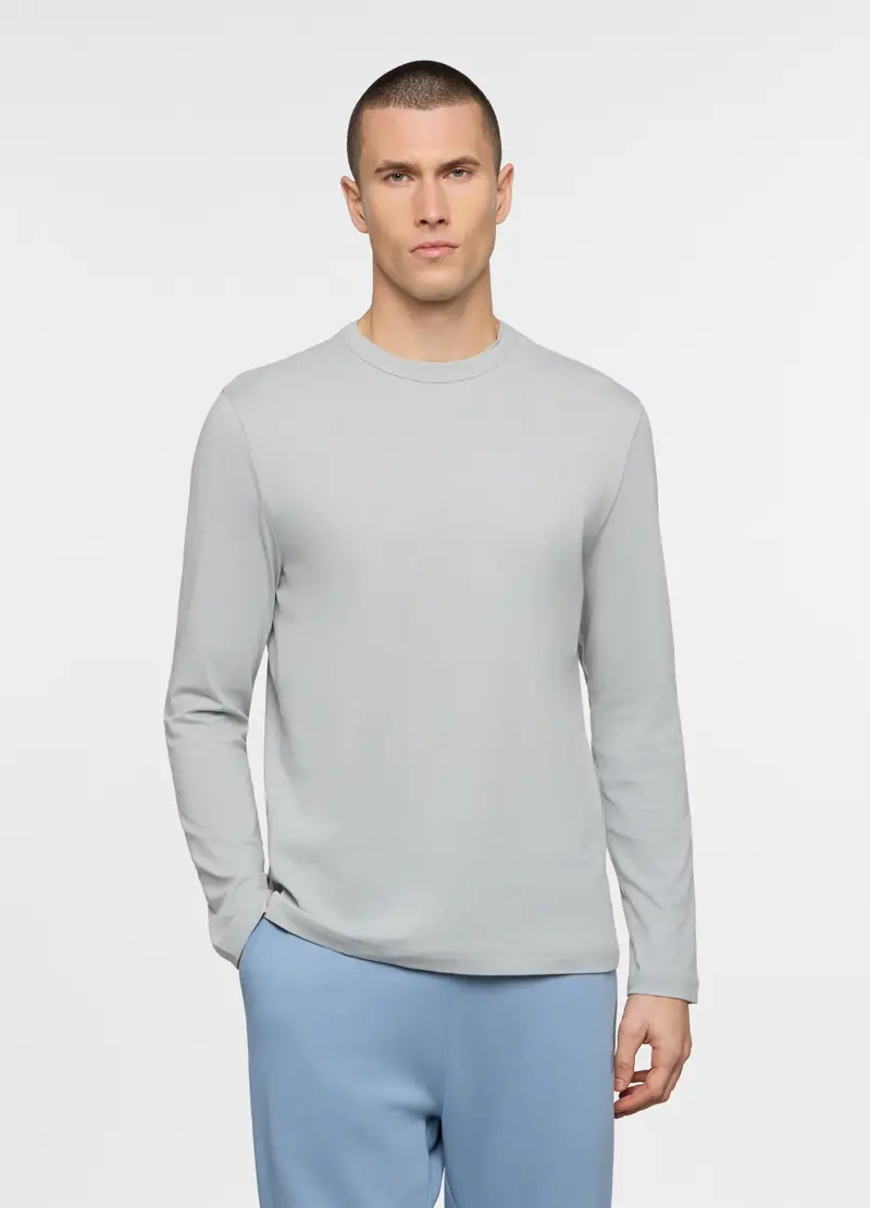 Maglia A Maniche Lunghe In Jersey Di Cotone, Unisex, Grigio cemento