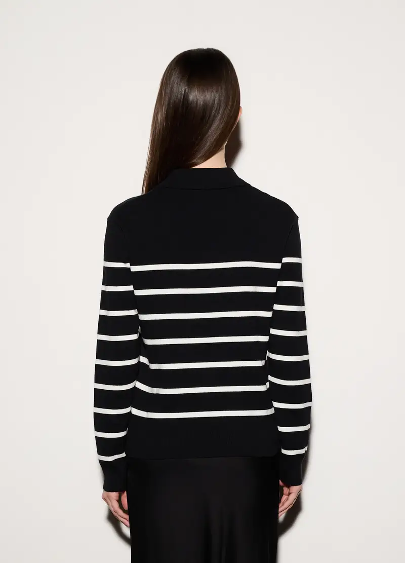 Maglia Con Colletto Classico E Zip Donna, Unisex, Nero/Bianco miniatura 3