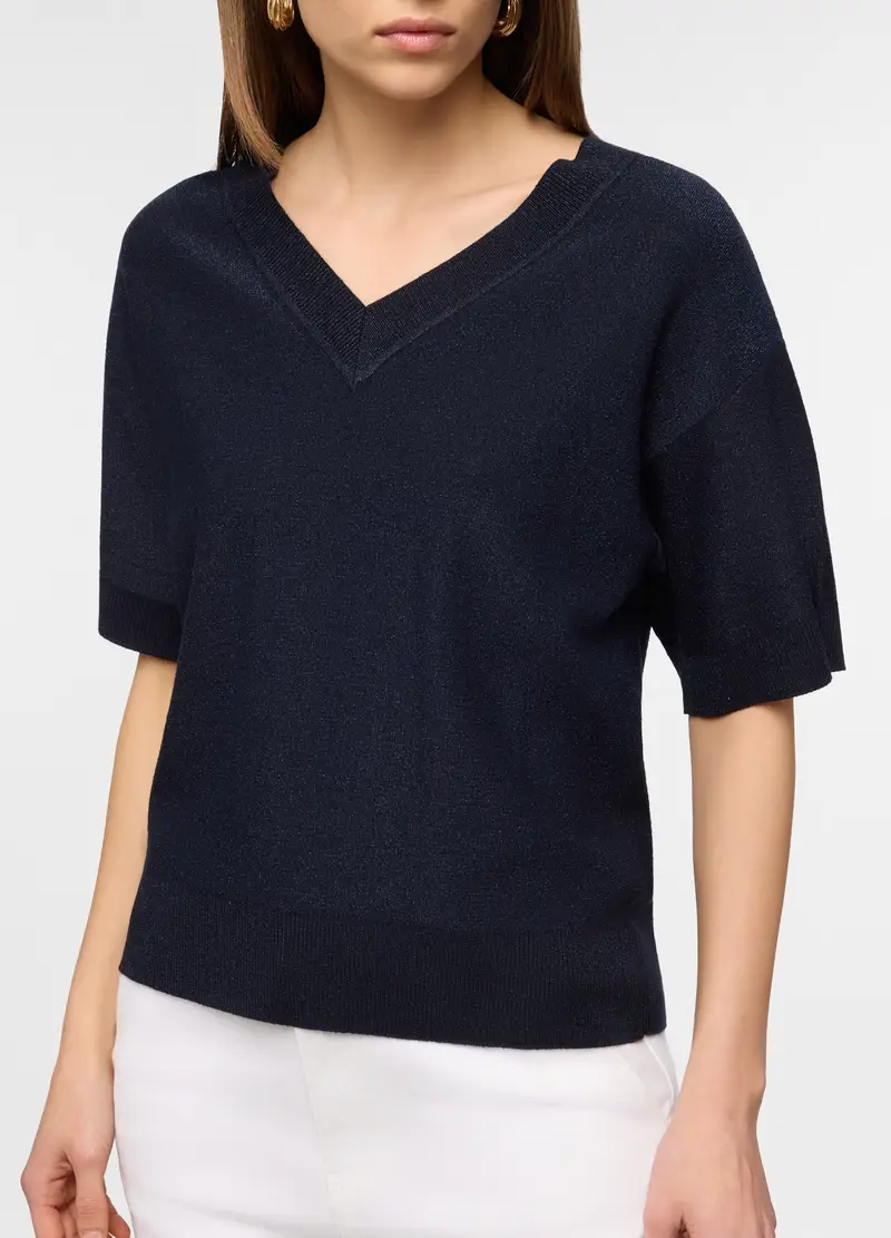 Maglia Con Scollo A V Donna, Blu navy miniatura 3
