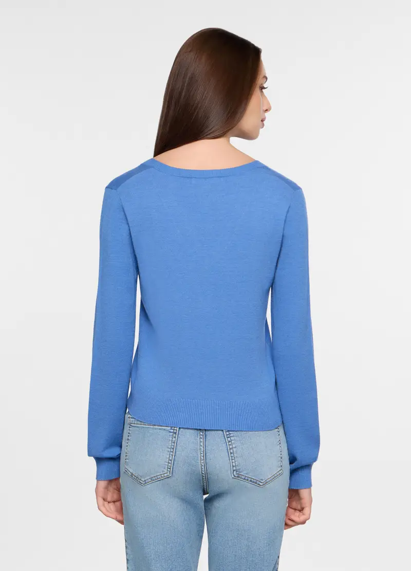 Maglia Con Scollo A V Rasata Donna, Azzurro cielo miniatura 2