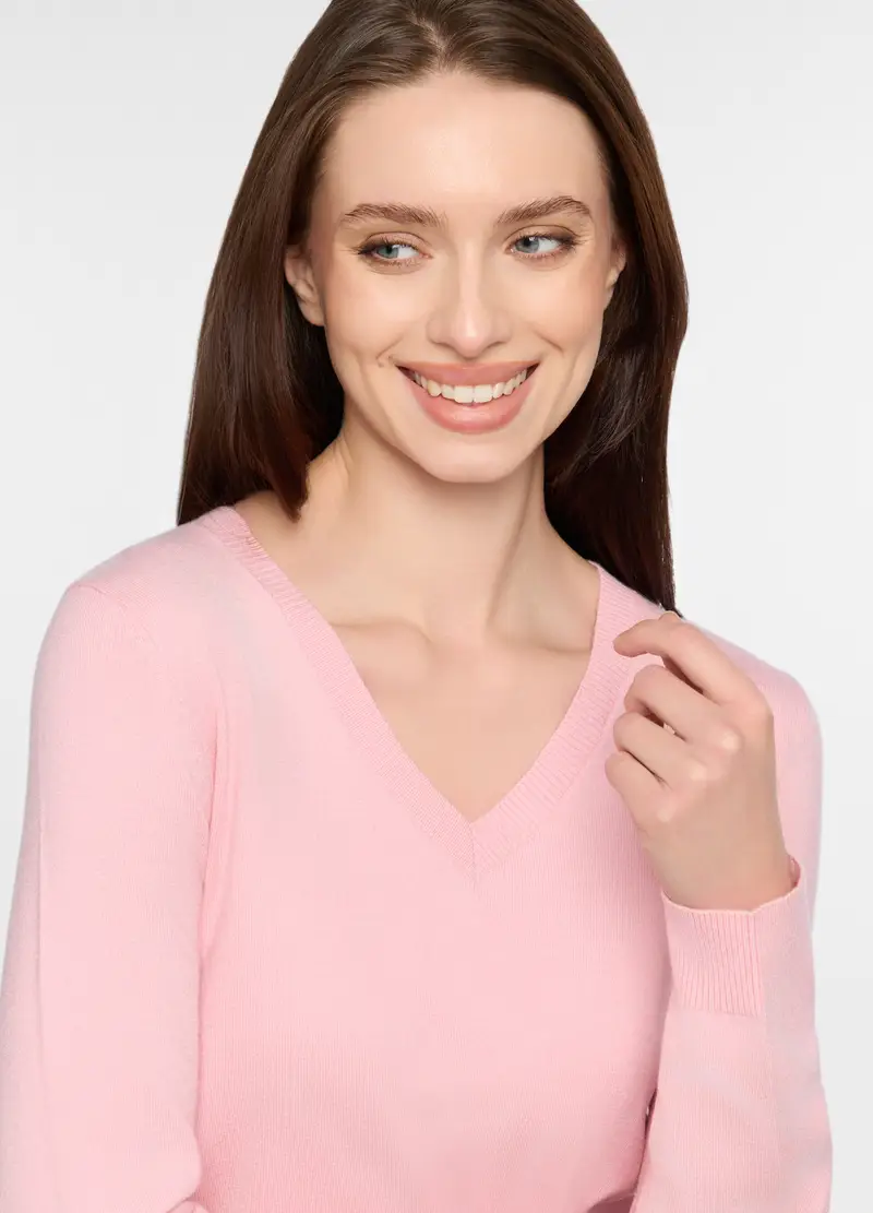 Maglia Con Scollo A V Rasata Donna, Rosa chiaro miniatura 3