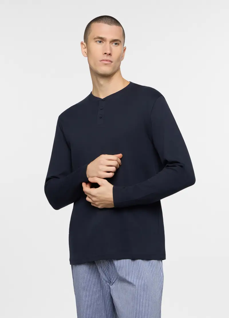 Maglia Del Pigiama A Serafino In Cotone Uomo, Blu scuro