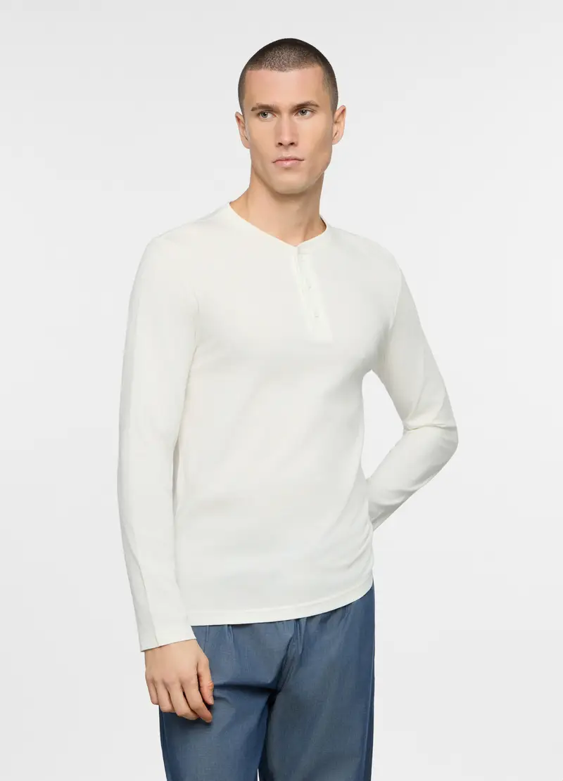 Maglia Del Pigiama A Serafino In Jersey Uomo, Bianco lana