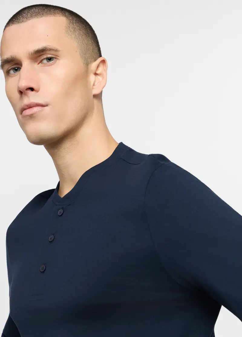 Maglia Del Pigiama A Serafino In Jersey Uomo, Blu scuro miniatura 3