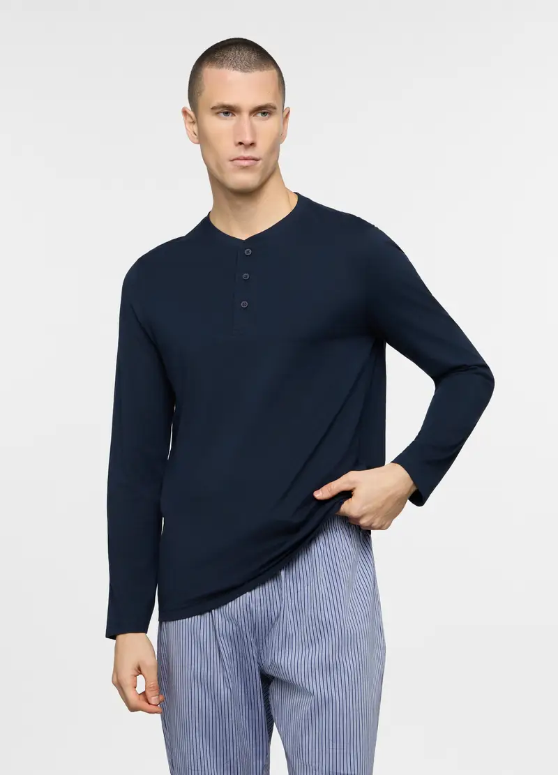 Maglia Del Pigiama A Serafino In Jersey Uomo, Blu scuro