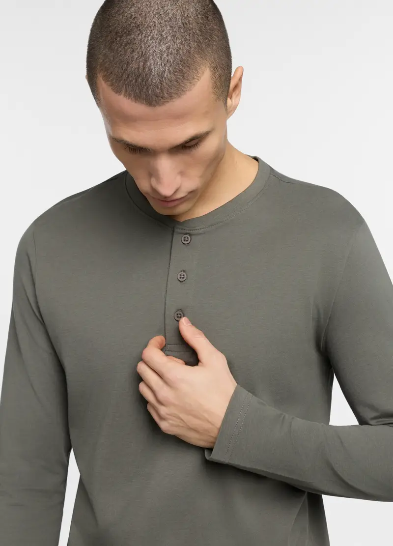 Maglia Del Pigiama A Serafino In Jersey Uomo, Verde antracite miniatura 3