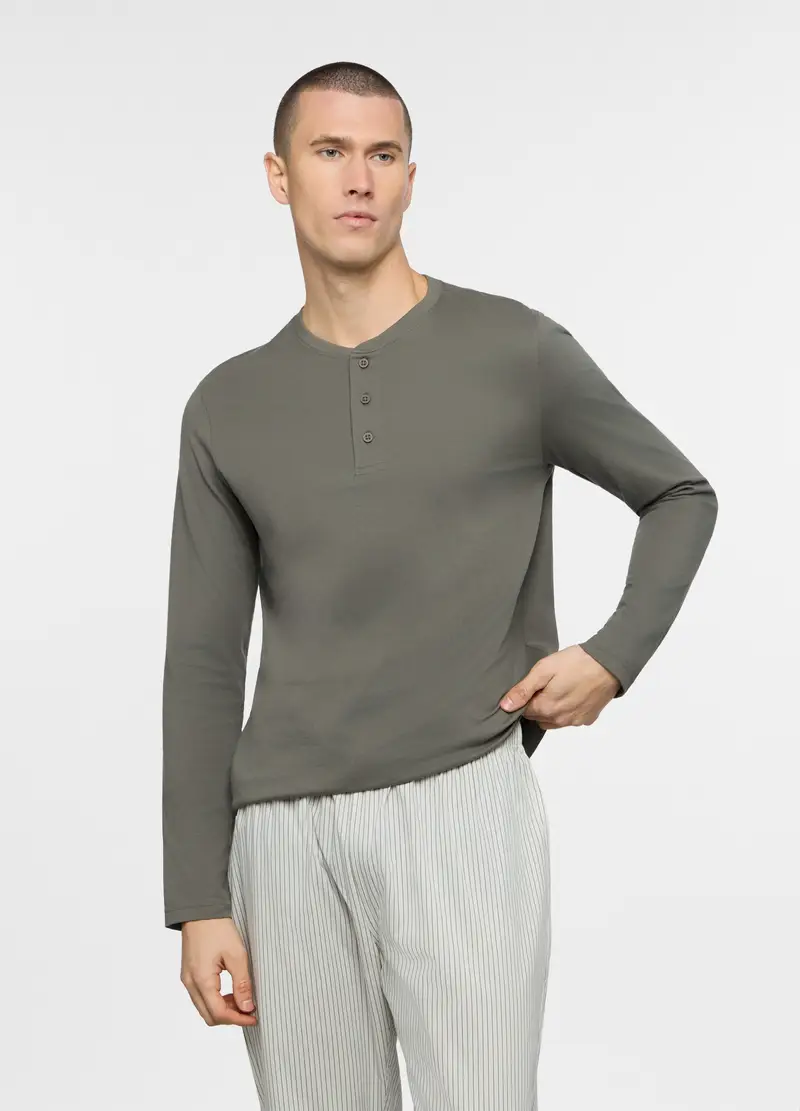 Maglia Del Pigiama A Serafino In Jersey Uomo, Verde antracite