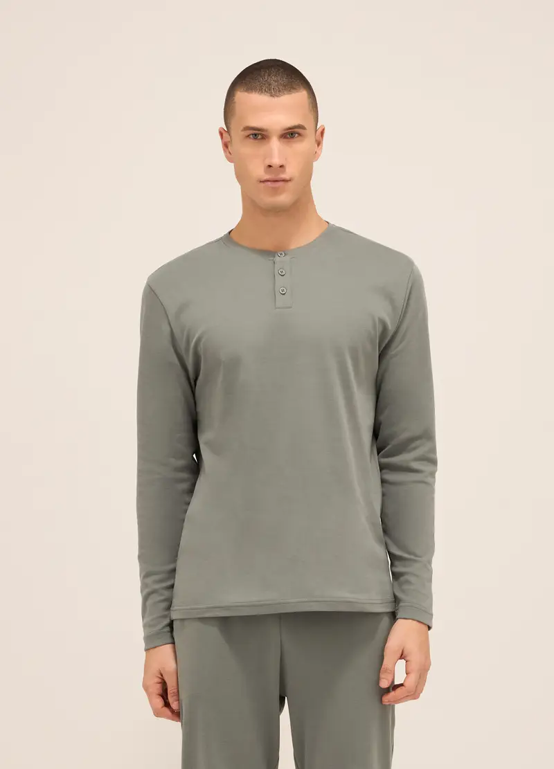 Upim, Maglia Del Pigiama A Serafino In Puro Cotone Uomo, Verde antracite, Taglia: L