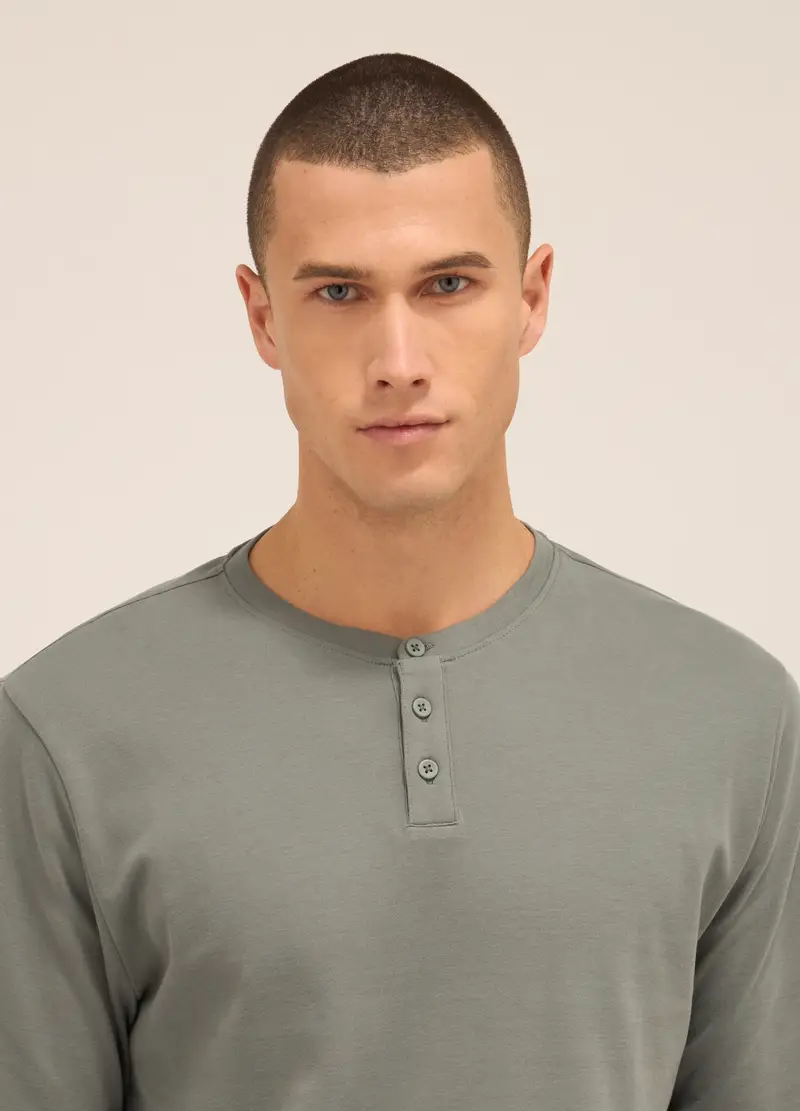 Upim, Maglia Del Pigiama A Serafino In Puro Cotone Uomo, Verde antracite, Taglia: L miniatura 2