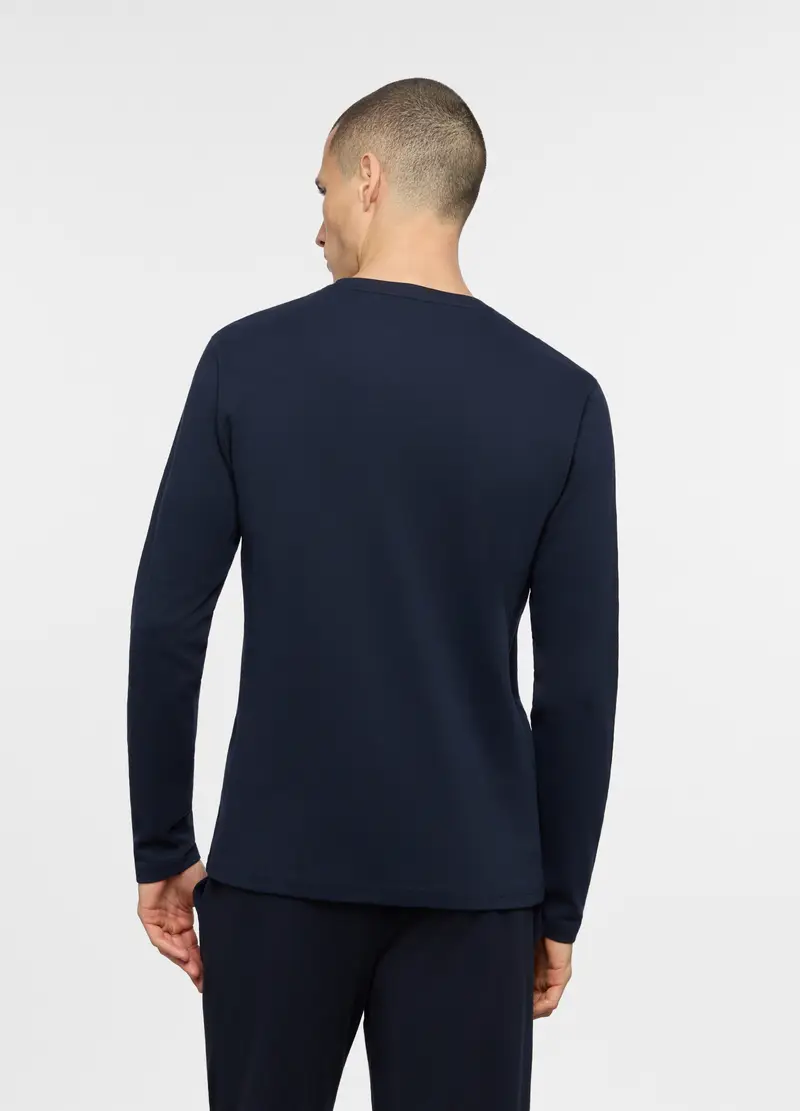 Maglia Del Pigiama Girocollo In Cotone Uomo, Blu scuro miniatura 2