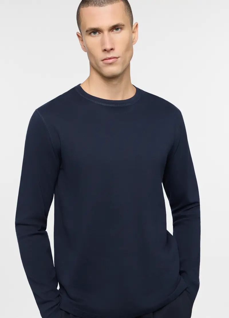 Maglia Del Pigiama Girocollo In Cotone Uomo, Blu scuro miniatura 3