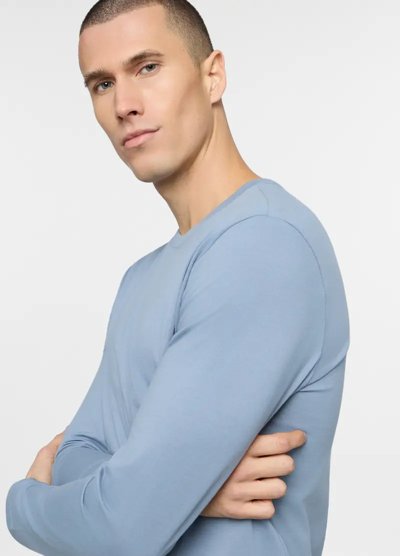 Maglia Del Pigiama In Jersey Di Cotone Uomo, Azzurro celeste miniatura 3