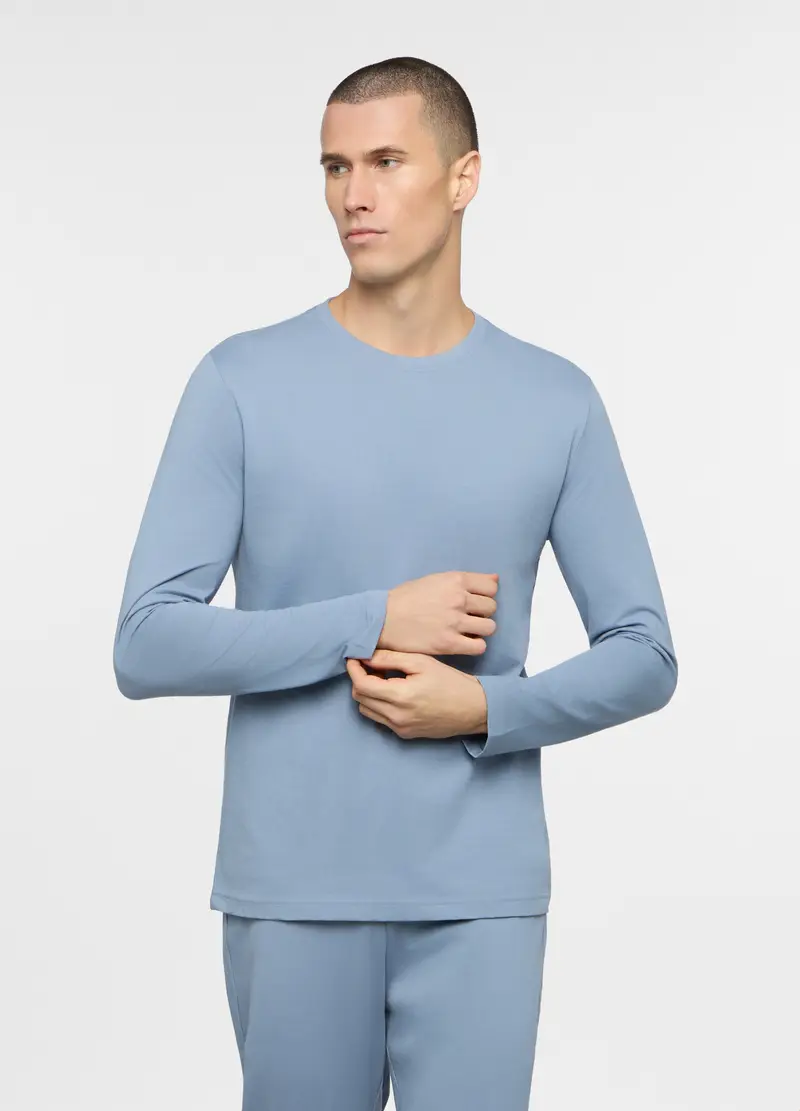 Maglia Del Pigiama In Jersey Di Cotone Uomo, Azzurro celeste