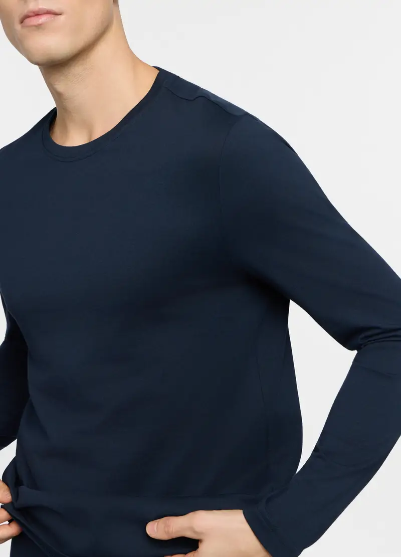 Maglia Del Pigiama In Jersey Di Cotone Uomo, Blu scuro miniatura 3