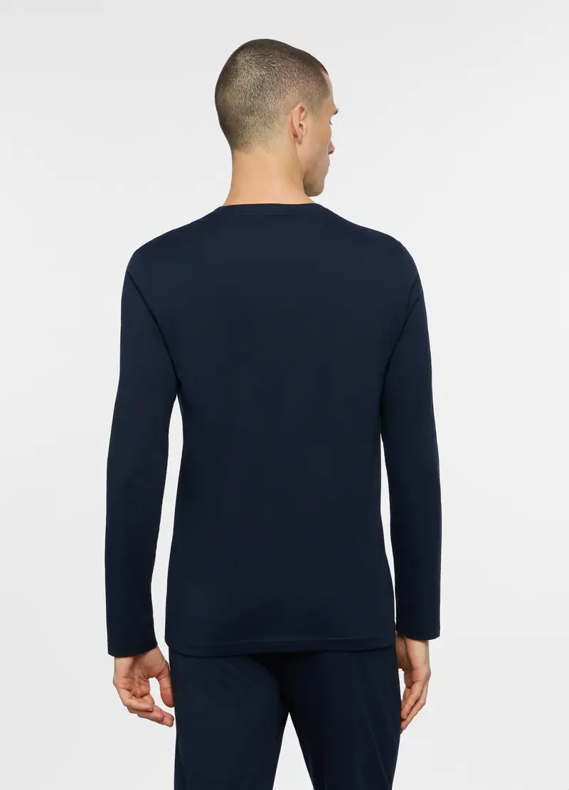 Maglia Del Pigiama In Jersey Di Cotone Uomo, Blu scuro miniatura 2