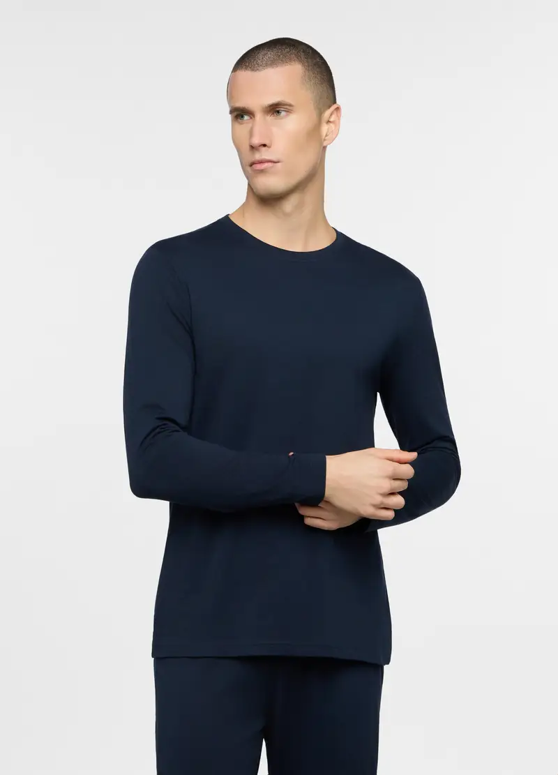 Maglia Del Pigiama In Jersey Di Cotone Uomo, Blu scuro