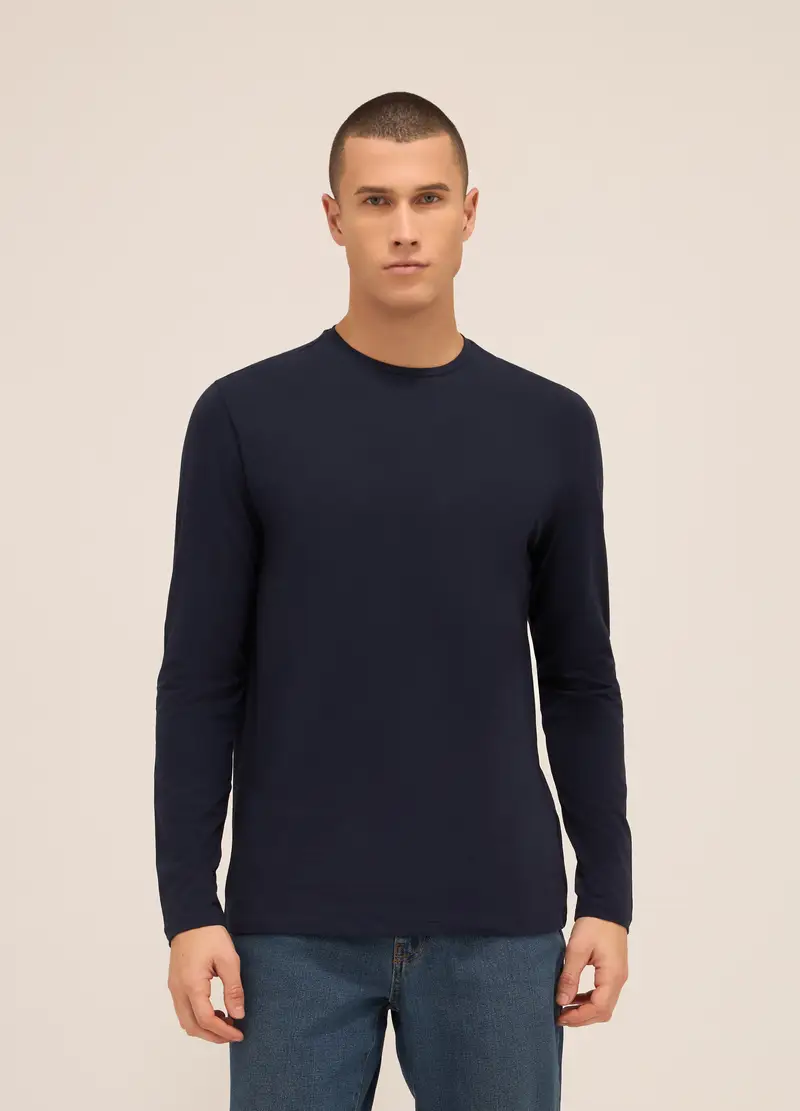 Upim, Maglia Girocollo A Maniche Lunghe In Cotone Stretch Uomo, Unisex, Blu scuro, Taglia: S