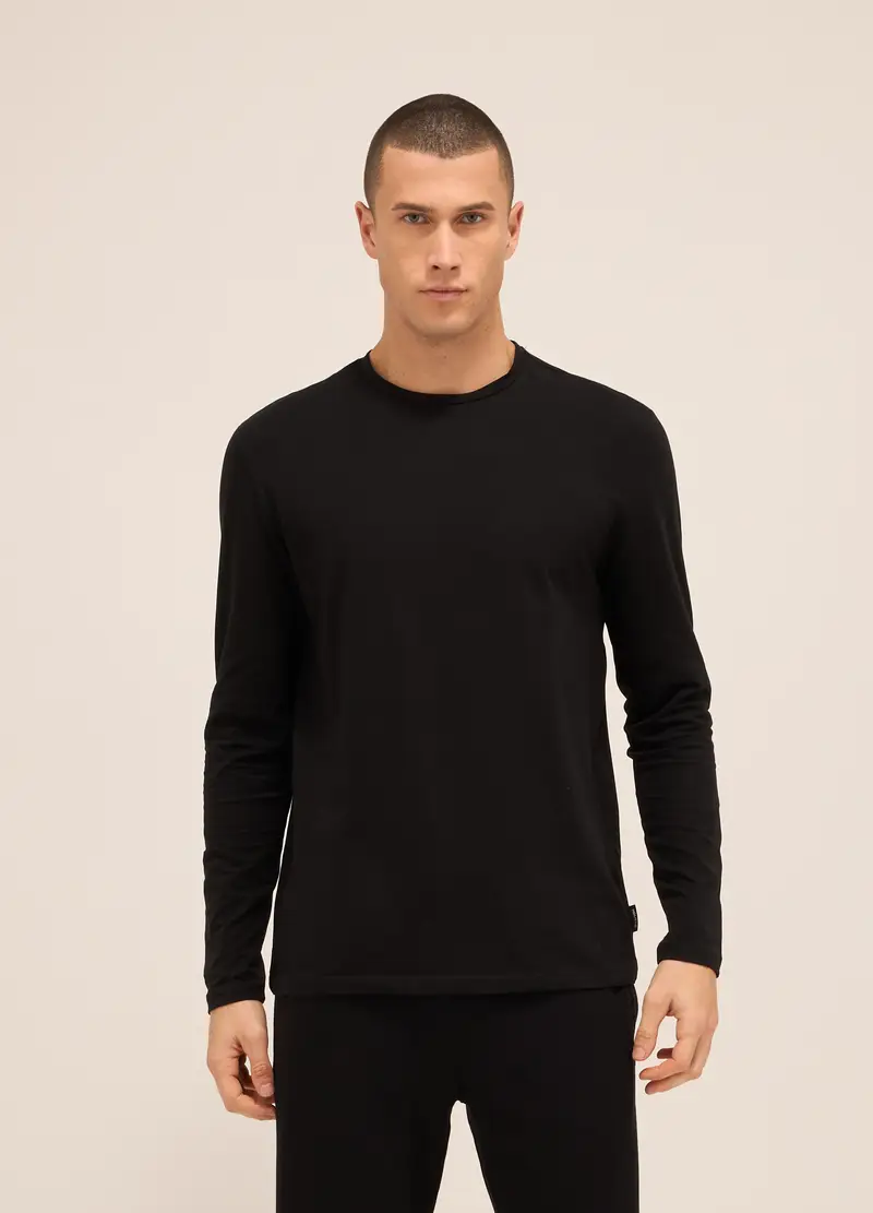 Upim, Maglia Girocollo A Maniche Lunghe In Cotone Stretch Uomo, Unisex, Nero, Taglia: S