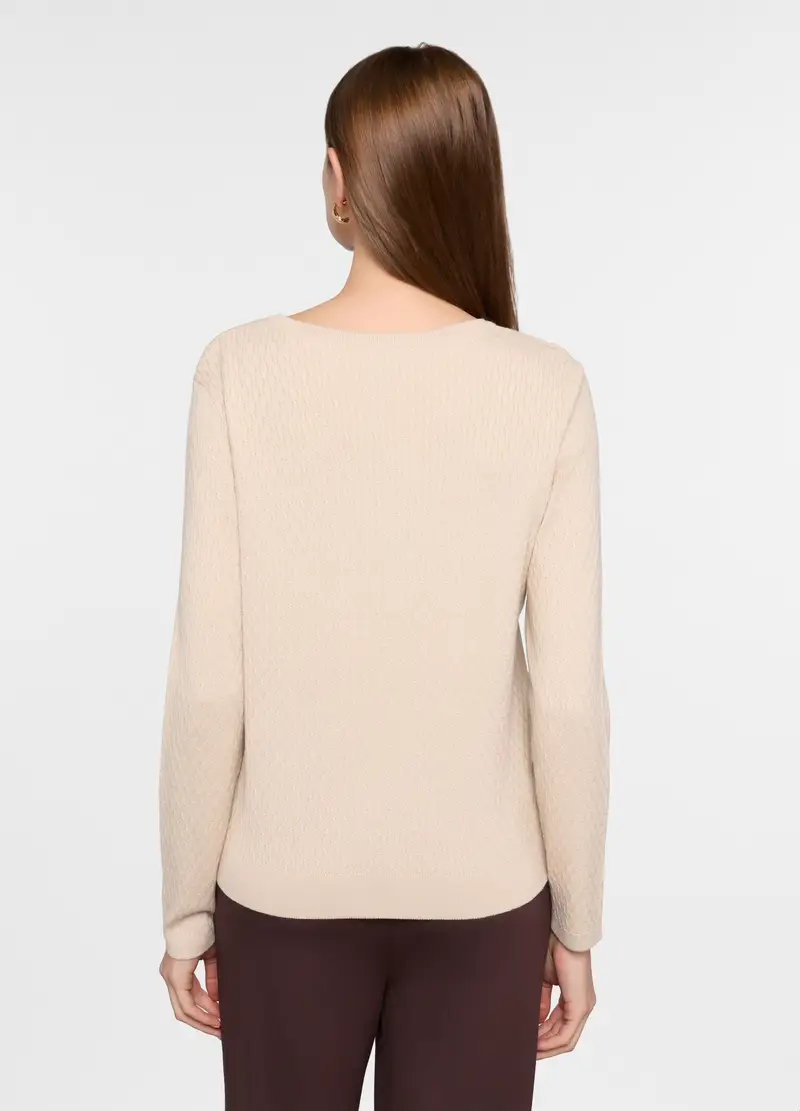 Maglia Girocollo A Treccia Donna, Bianco avorio miniatura 2