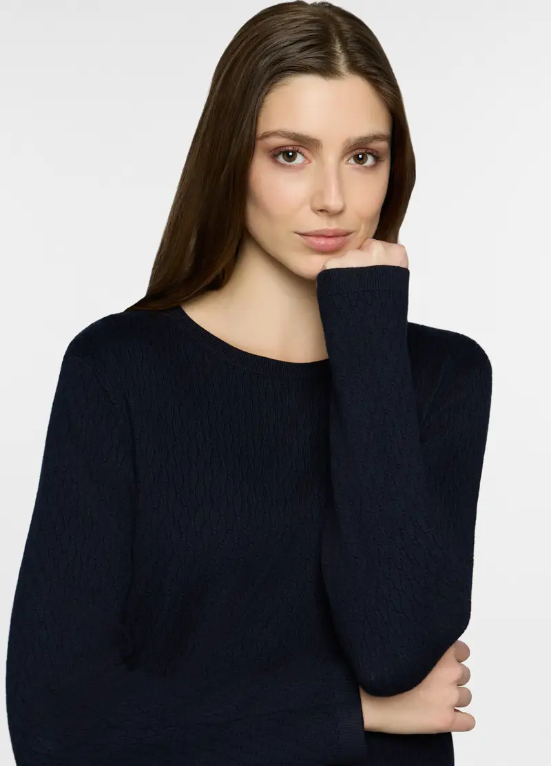 Maglia Girocollo A Treccia Donna, Blu navy miniatura 3