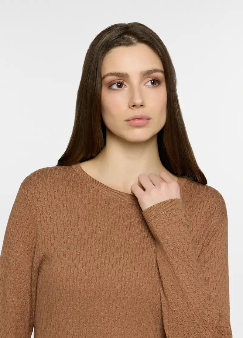 Maglia Girocollo A Treccia Donna, Marrone cioccolato miniatura 3