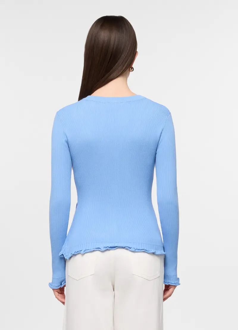 Maglia Girocollo In Costina Donna, Azzurro cielo miniatura 2