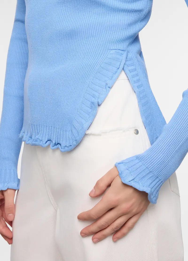 Maglia Girocollo In Costina Donna, Azzurro cielo miniatura 3