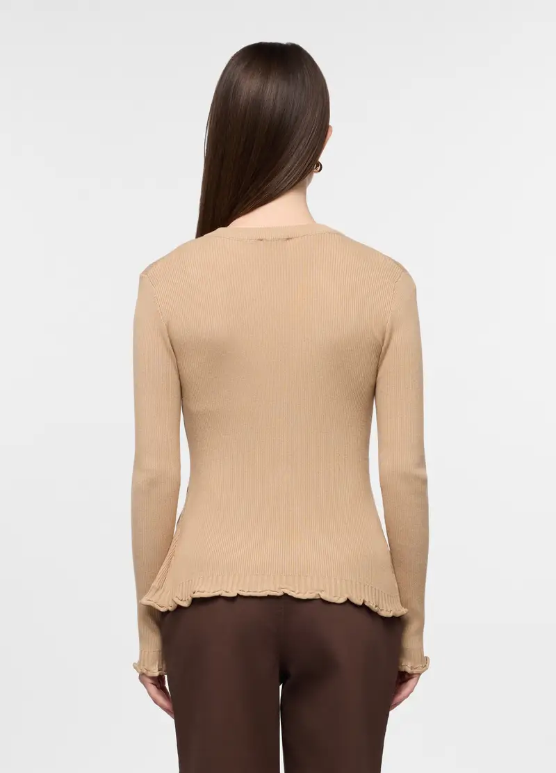 Maglia Girocollo In Costina Donna, Beige chiaro miniatura 2