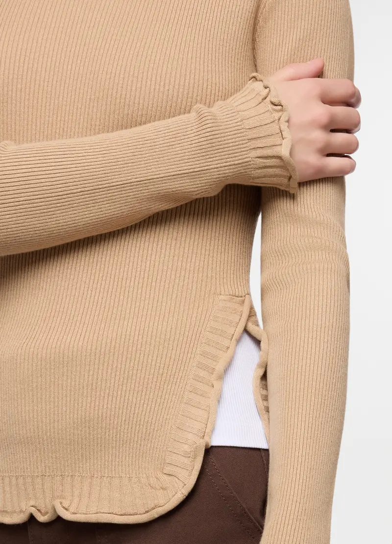 Maglia Girocollo In Costina Donna, Beige chiaro miniatura 3