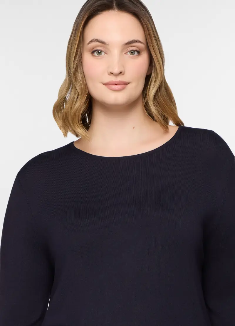 Maglia Girocollo In Costina Donna Curvy, Blu Bluette miniatura 3