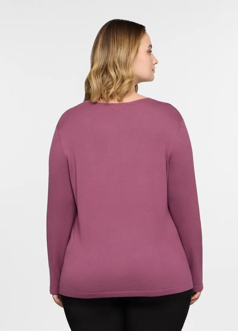 Maglia Girocollo In Costina Donna Curvy, Rosa pastello miniatura 2