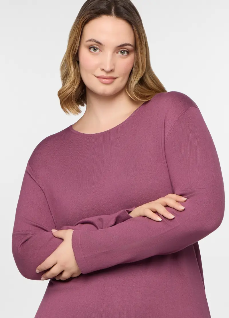 Maglia Girocollo In Costina Donna Curvy, Rosa pastello miniatura 3
